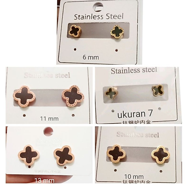 RJ014. Anting tusuk titanium wanita motif clover
