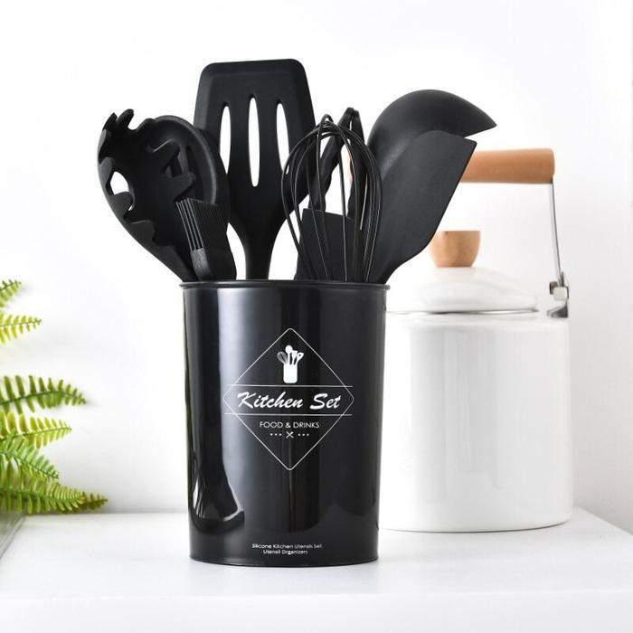 SUTIL SILICONE 1 SET 12 PCS TRITU/ SPATULA SILIKON MEMASAK WADAH BULAT - hitam
