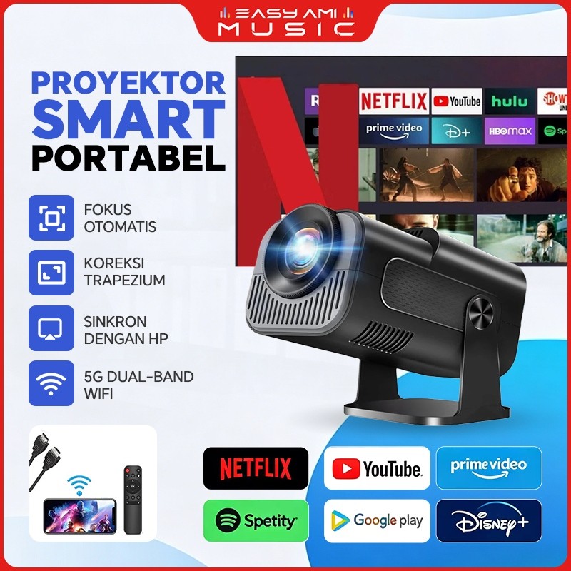 Proyektor HY320PRO Mini Android 13 1080P - Portabel LED HD untuk Home Theater & Outdoor, Fokus Otoma