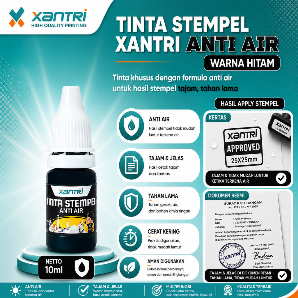 Xantri Ink Tinta Stempel 10ml Ungu Purple Stamp Ink Flash Cap Stampel Karet Otomatis Waterproof