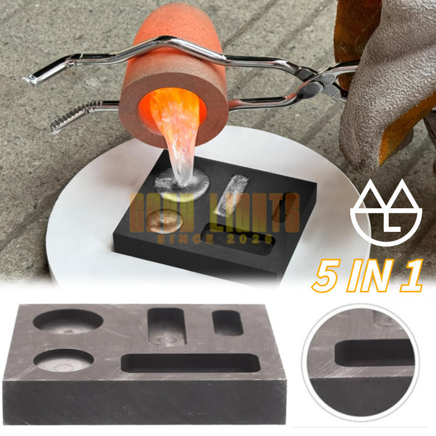 Cetakan Ingot Grafit Emas Graphite Ingot Mould untuk Koin Alat Cetakan Ingot 5-in-1 Grafit