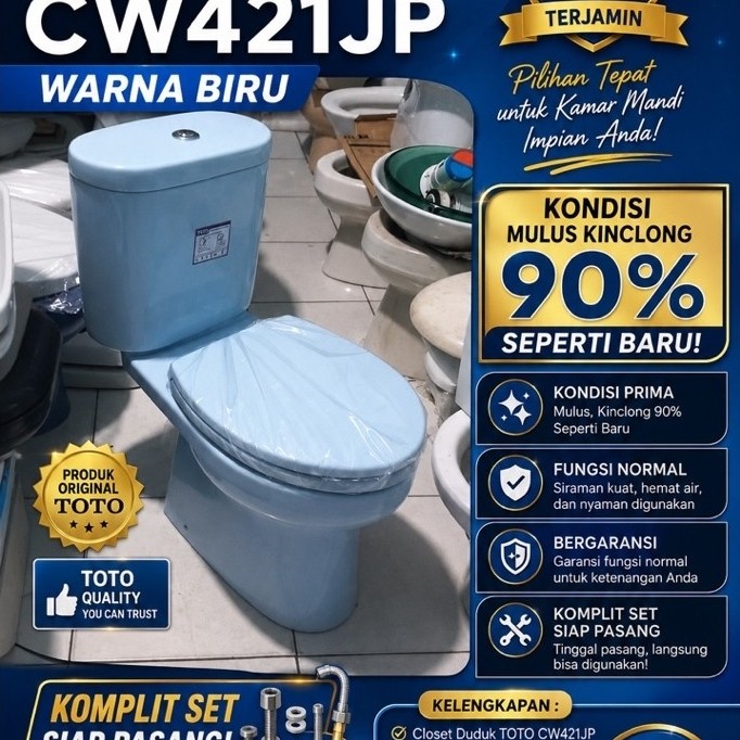 CLOSET DUDUK TOTO CW421JP WARNA BIRU |CLOSET DUDUK TOTO KOMPLIT SET SIAP PASANG