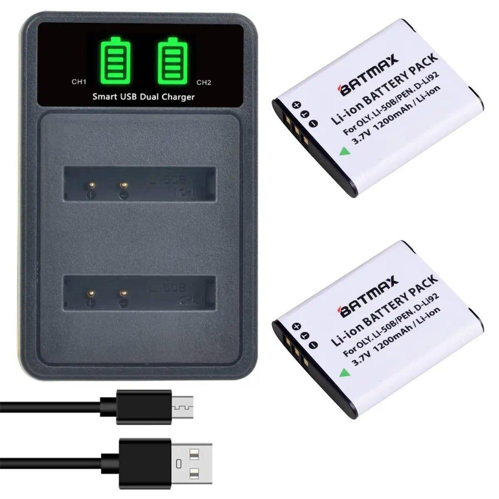 Batmax Li50B Li50B DLi92 Battery +LED USB Dual Charger for Olympus u6010 u6020 TG610, TG620 iHS, TG6