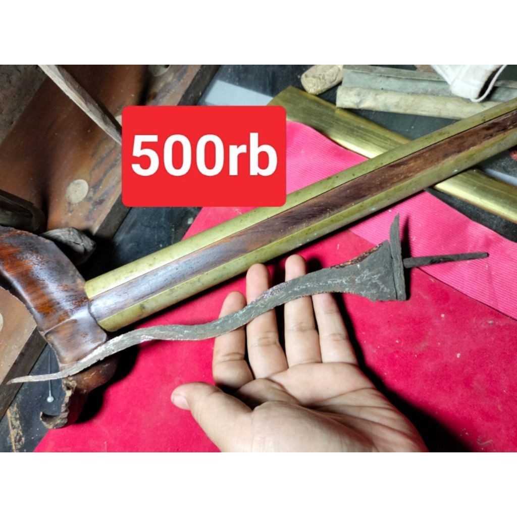 Keris Patrem Luk Kuno Sepuh Asli Tua Jimatan Warangka Gayaman Solo Pendok Kuningan