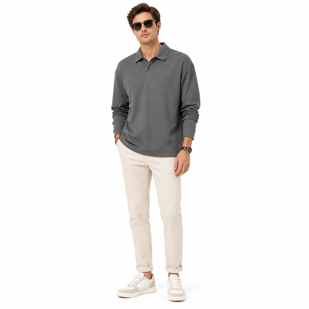 Kopamart -  Baverre by Hassenda Fergus Kaos Krah Polo Lengan Panjang Basic Polos Abu VPH10430AABU