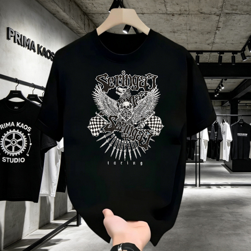 T Shirt Gothic Eagle Skull Wings Rock Metal Kaos Band Kaos Wanita Unisex Keren Trendy