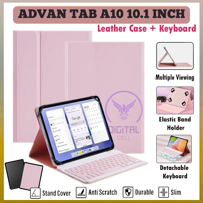 READY Advan Tab A10 10.1 Inch Folio Case Non / Touchpad Keyboard Bluetooth Book Cover Slim Stand Lea