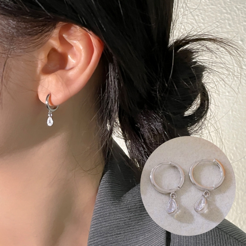 Anting Hoop Wanita Lapis Gold Model Tetes Air Minimalis untuk Daily Wear