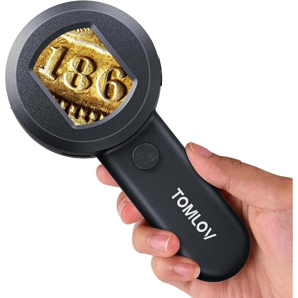 TOMLOV P10 Microscope for Adults Kids Handheld Coin Magnifier with Light for Error Co Collector Port