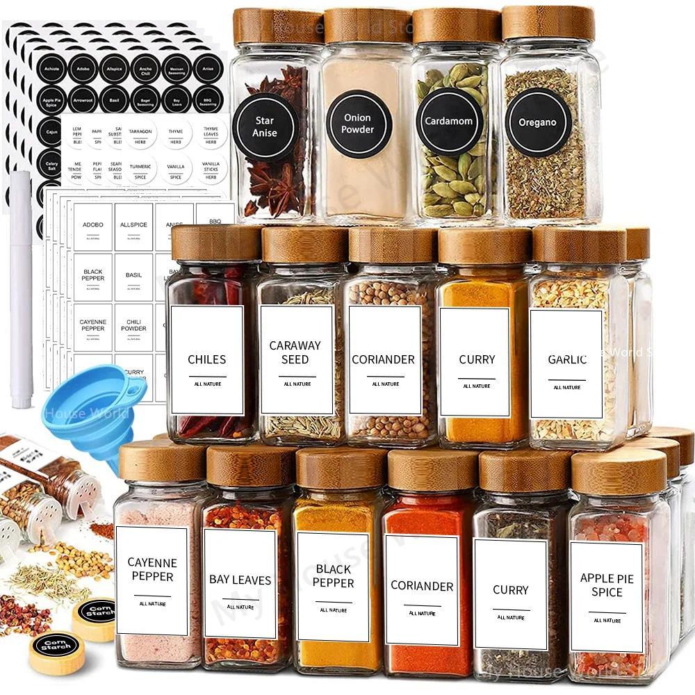 13Pcs Glass Spice Jars with Bamboo Lids 4oz Glass Jars Spice Jar Set Seasoning Jars Organizer Storag
