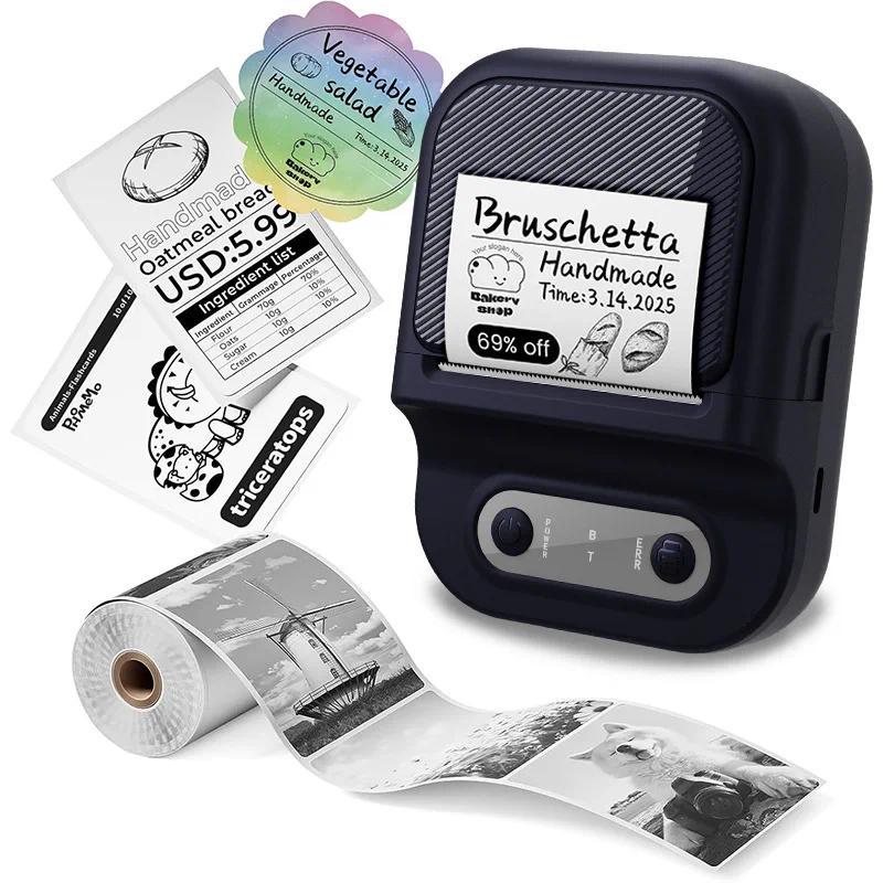 Portable Label Printer, Mini Handheld Bluetooth Thermal Barcode Printer, Takeaway Receipt Label Barc