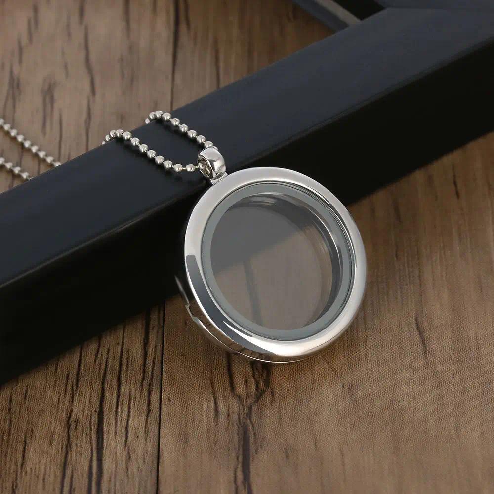 Y Rhinestone Crystal Living Memory Locket Pent Necklace Floating Jewelry Round Glass