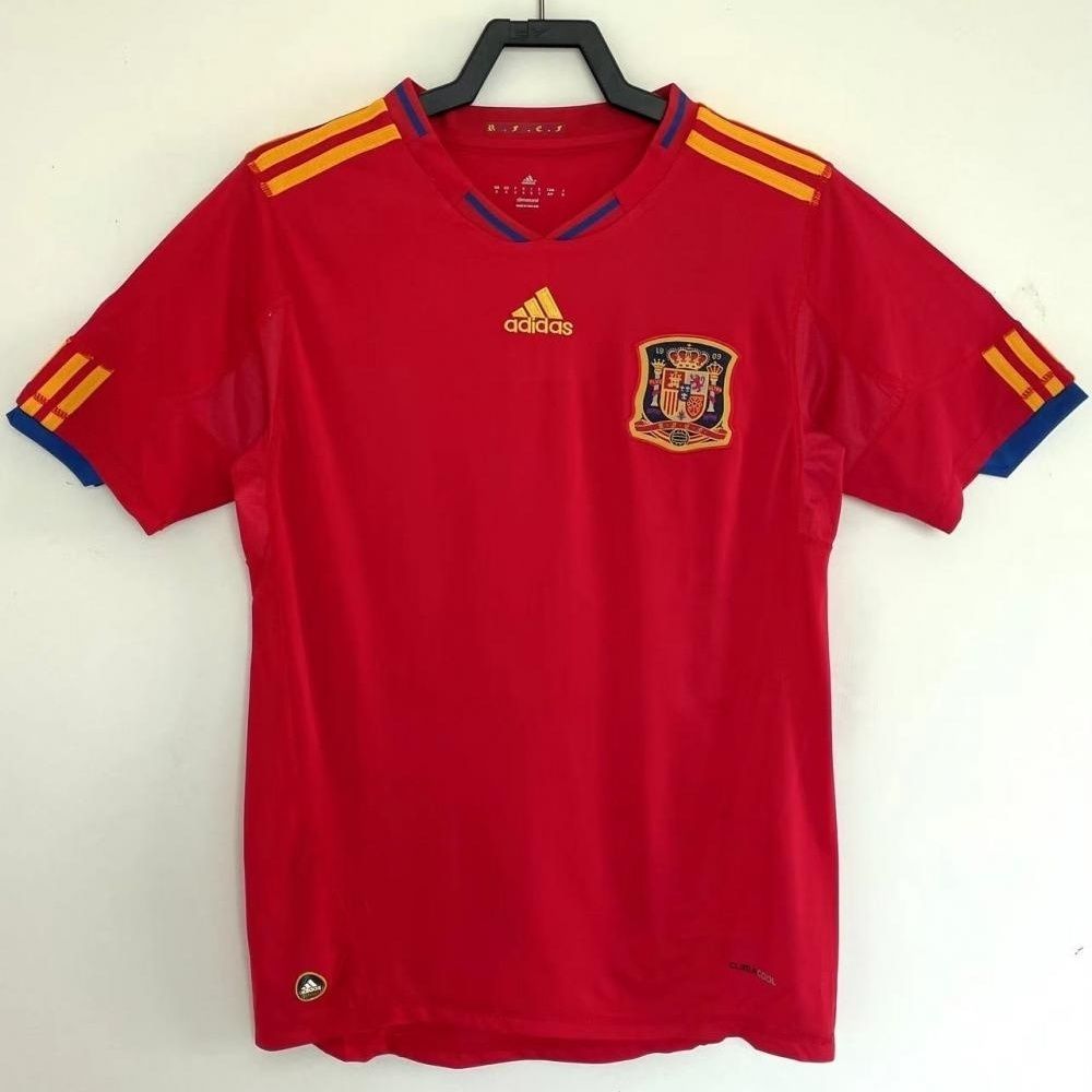 2010 Spanyol rumah merah retro jersey lengan pendek