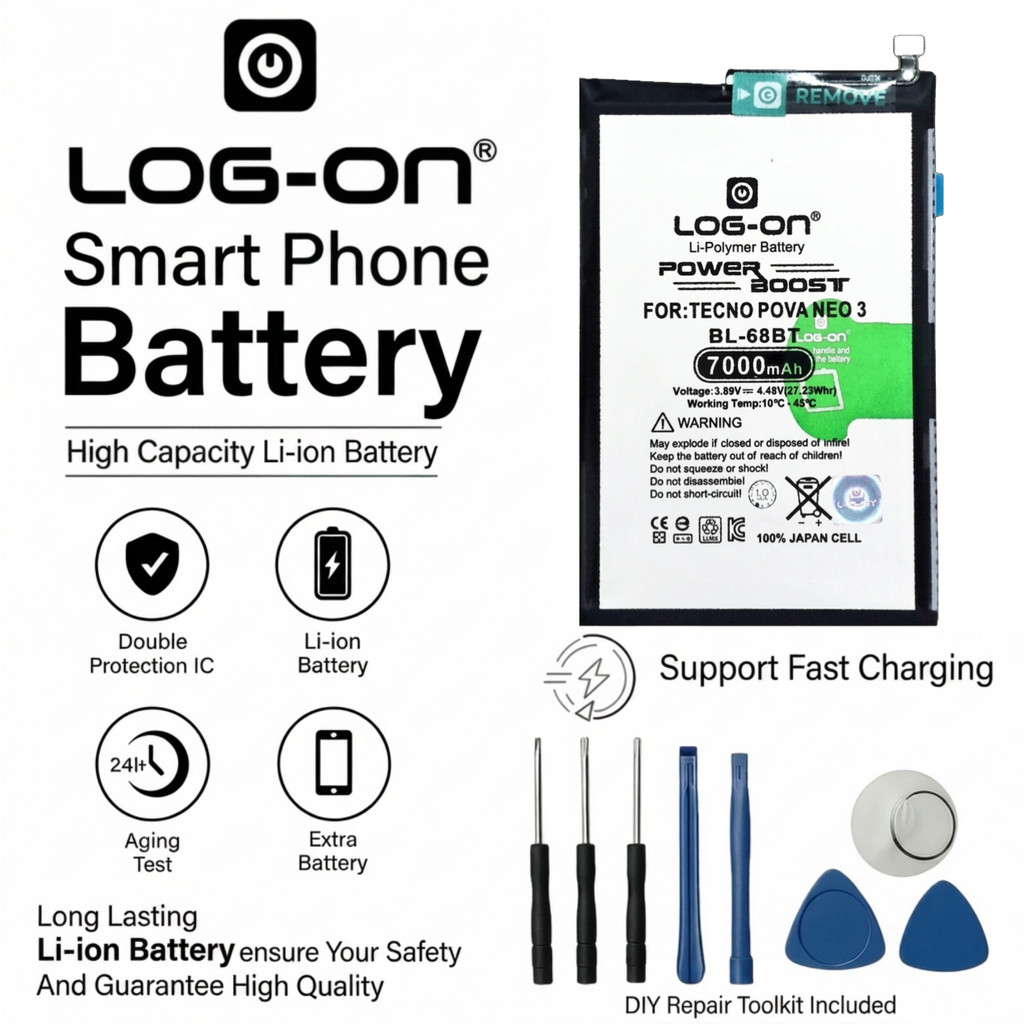 Baterai Log on BL-68BT For TECNO POVA NEO 3 / NEO 2 / POVA 7 4G  7000mAh Original Capacity