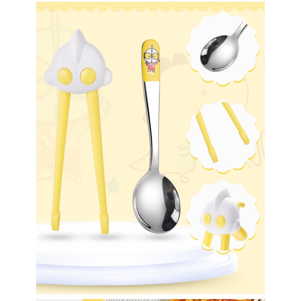 Sendok Sumpit Anak Set Karakter Lucu dengan Training Chopstick / Alat Makan Anak Set