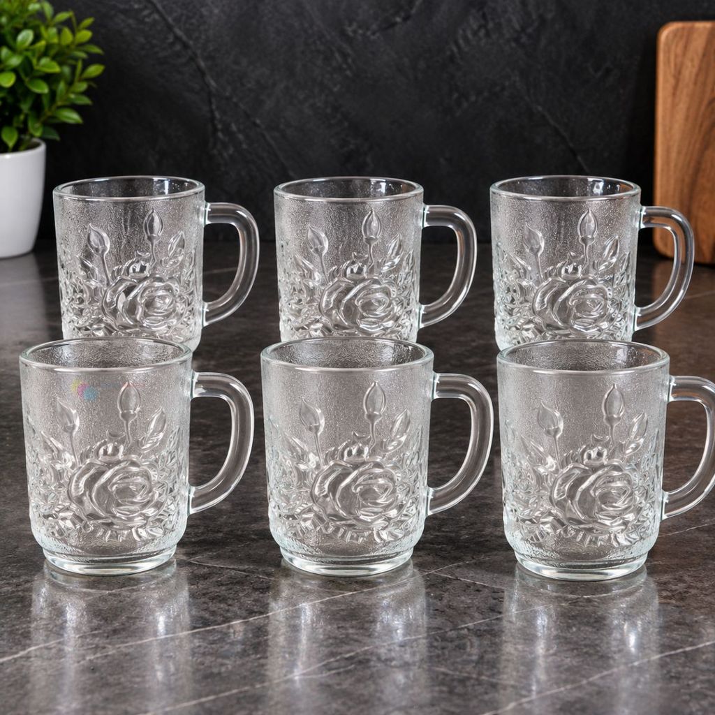 Gelas Kaca Gagang Kopi Tahan Panas Aesthetic 180ml Isi 6pcs MG-650