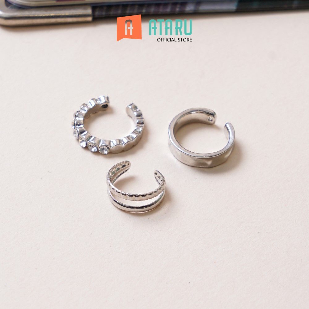 Ataru Anting Jepit Set 3 pcs Earrings Ear Jewelry Giwang Hiasan Telinga Ear Accessory Anting Tusuk S