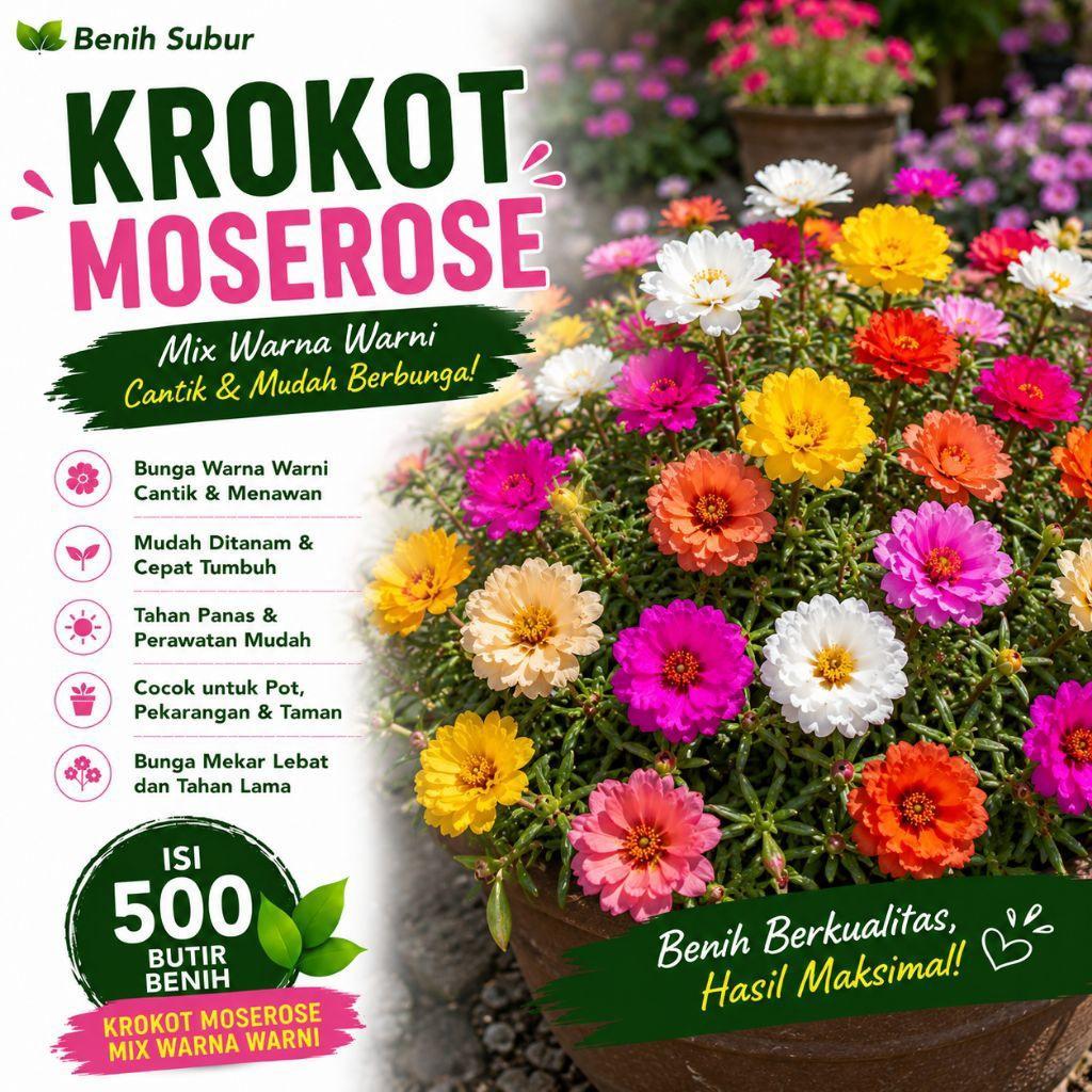 (±500 BUTIR) Benih Bibit Biji Bunga Krokot Moserose Warna Warni Isi ±500 Butir