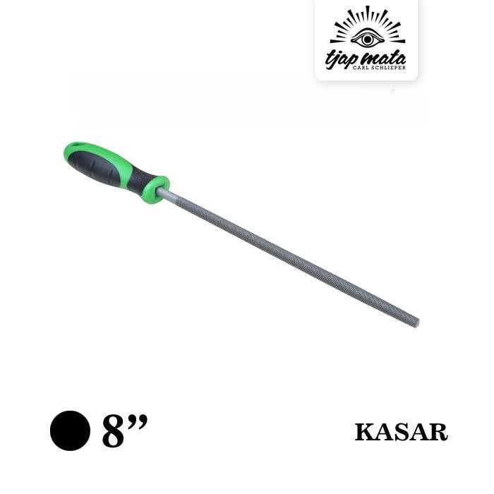 Kikir Besi Bulat (Kasar) 8", Gagang Karet Original TJAP MATA / CAP MATA