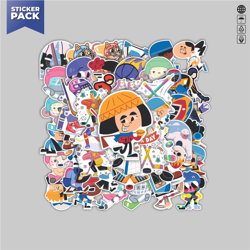 [100PCS]Stiker Pack Stiker Hockey Animasi Aesthetic Vinyl Anti Air Dekorasi Sticker Laptop Buku Jour