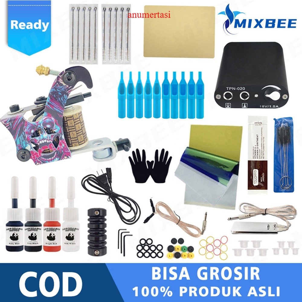Mesin Tato Full Set - Alat Tatto termasuk 4 tinta warna