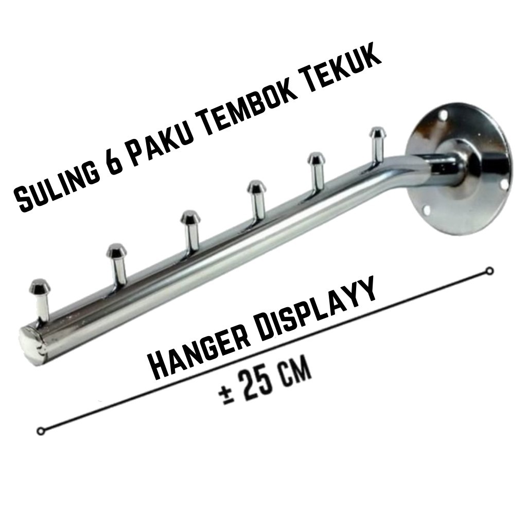 Hanger Suling Tempel Tembok 6 Titik Paku Gantungan Baju Display Toko Gantungan Baju Dinding Distro L