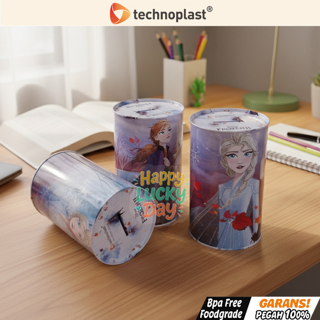 TECHNOPLAST Coin Bank Kaleng 84×140 mm – Celengan Koin Tabung Full Kaleng Varian Frozen Movie