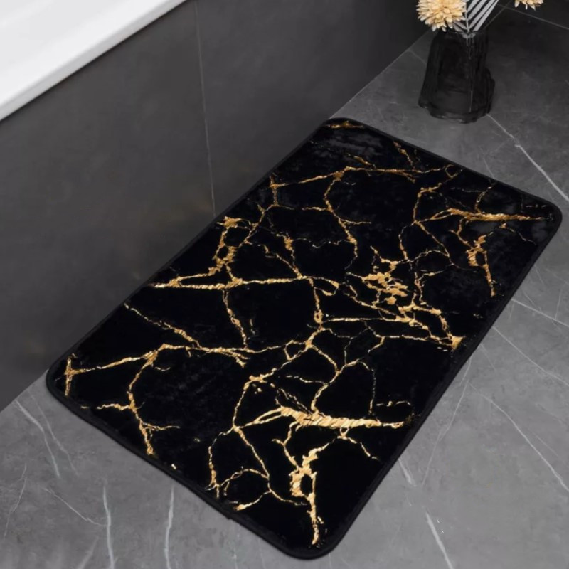 Marble Bathroom Rugs Nonslip Black Gold Bathroom Mats Soft Rabbit Fur Bath Mats for Bathroom Floor M