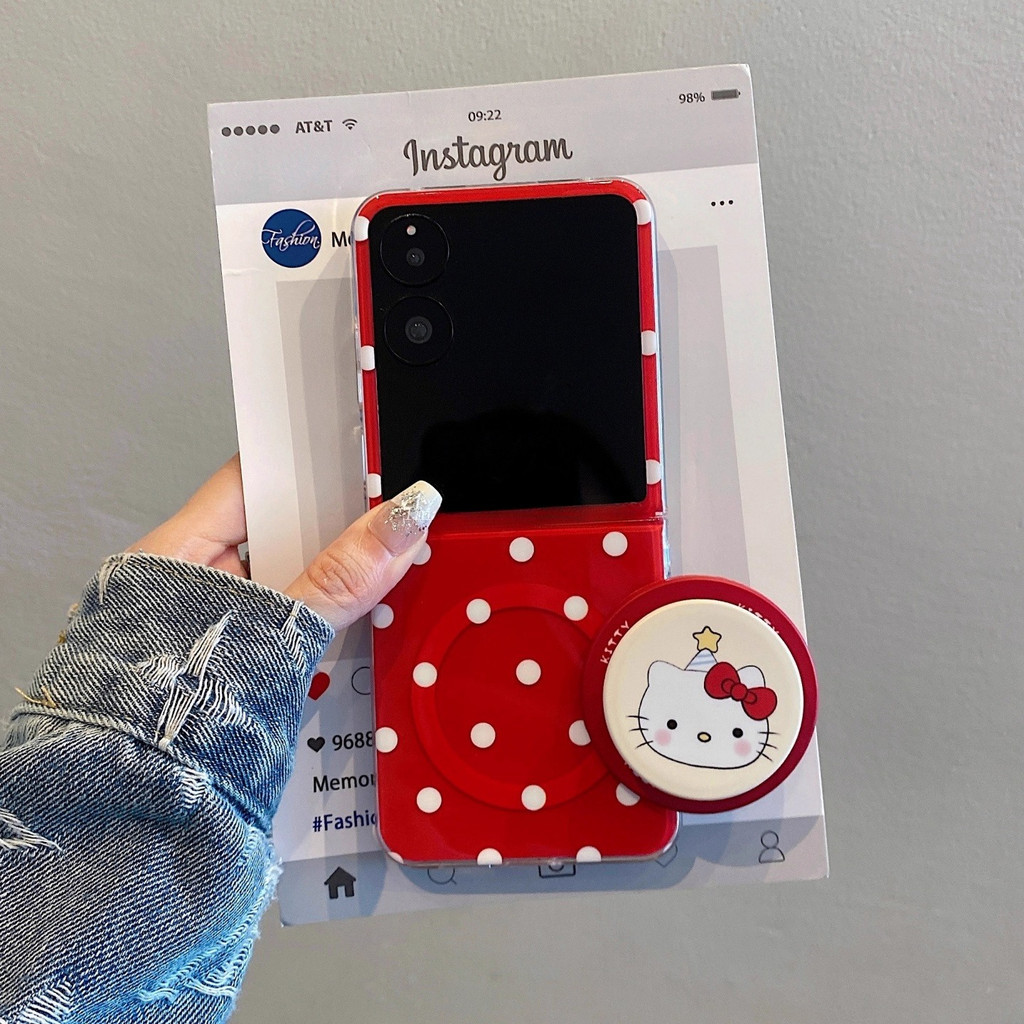 Samsung Galaxy Z Flip7 mixflip2 lipat layar telepon kasus merah polka dot hello Kitty kucing magneti