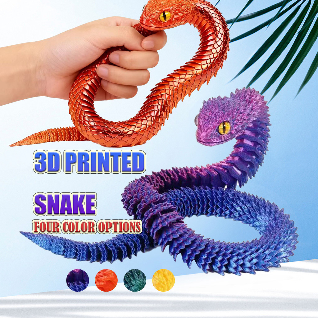 3D Print Toy Ular Mainan Anak dan dewasa 3D Printing Ular Ornamen - Ungu/ Merah/ Hijau/ Emas