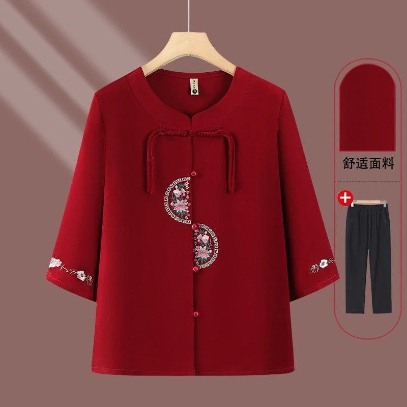 Ibu musim panas pakaian musim panas tua 60 tahun 70 tahun pakaian tujuh lengan kemeja angin cina pak