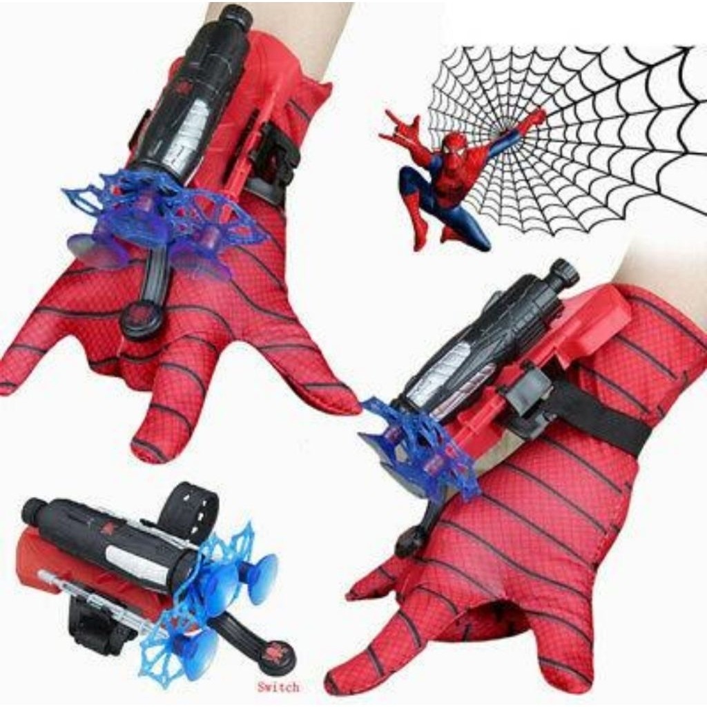 Mainan Anak Sarung Tangan Spiderman tembakan peluru soft nempel kaca super hero