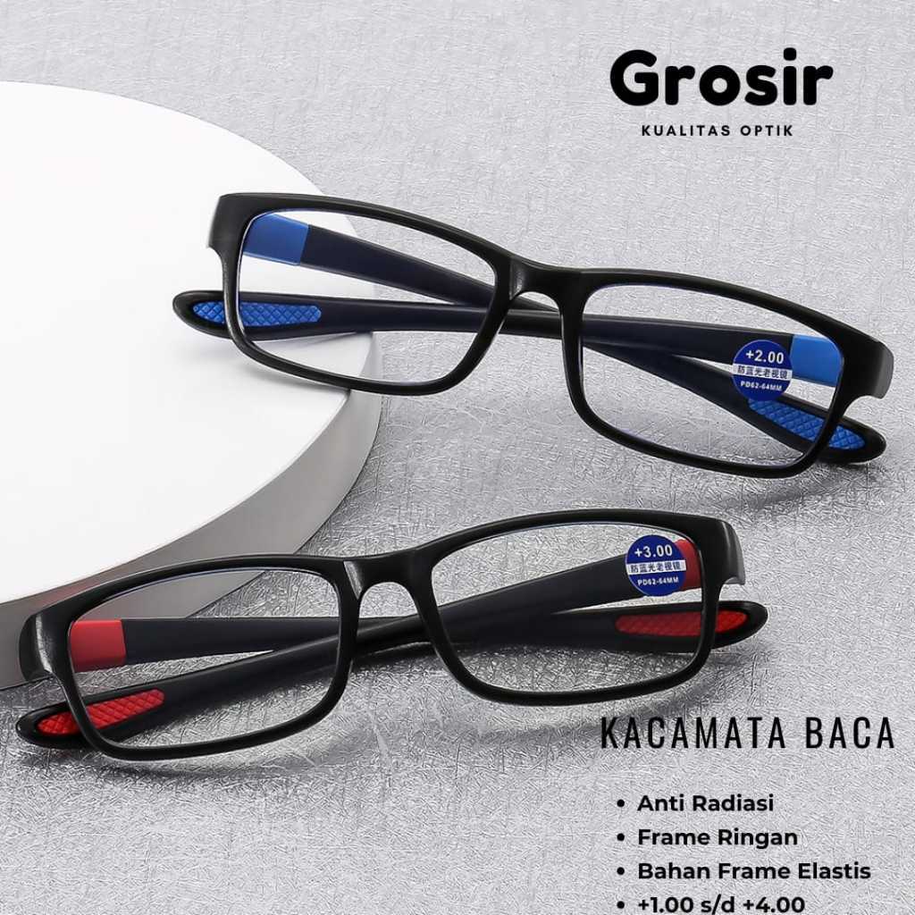 Kacamata Baca Plus Pria Wanita Kualitas Optik Anti Radiasi Hp&Komputer +100 s/d +400 Kaca mata Memba