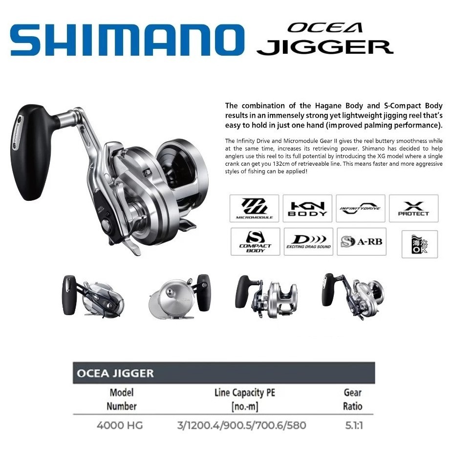 REEL SHIMANO OCEA JIGGER 4000 HG NEW BY JJS