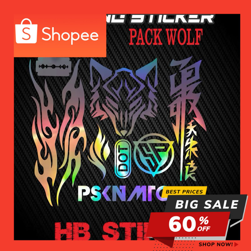 Sticker cutting set pack wolf api  logo sp dot kanji katakana pskn matic Stiker cuting helm motor ke