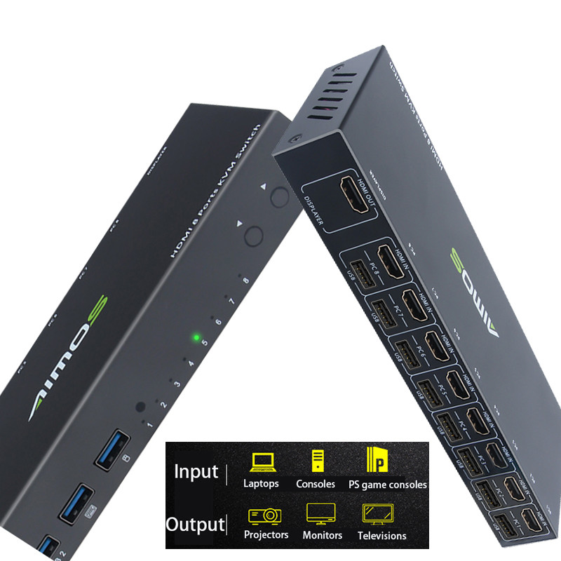 Game switcher KVM Splitter Extender USB Splitter Adapter 8-Ports HDMI-compatible KVM Switcher USB Sy