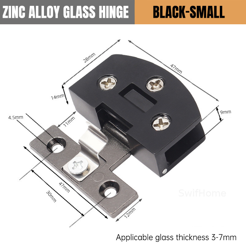 SwifHome Engsel Pintu Kabinet Kaca Engsel Pintu Kaca Tempered Bebas Pukulan Engsel Paduan Seng