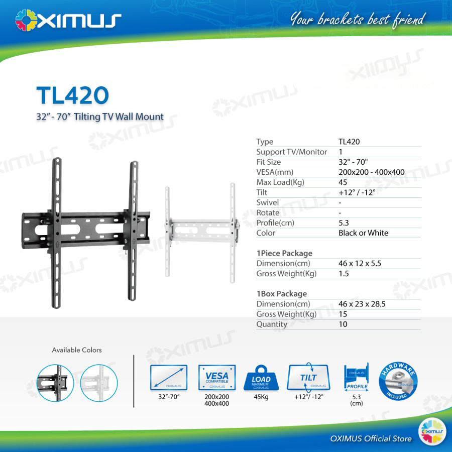 BRACKET TV LED LCD MONITOR 32"-70" OXIMUS TL420  Wallmount Tilt