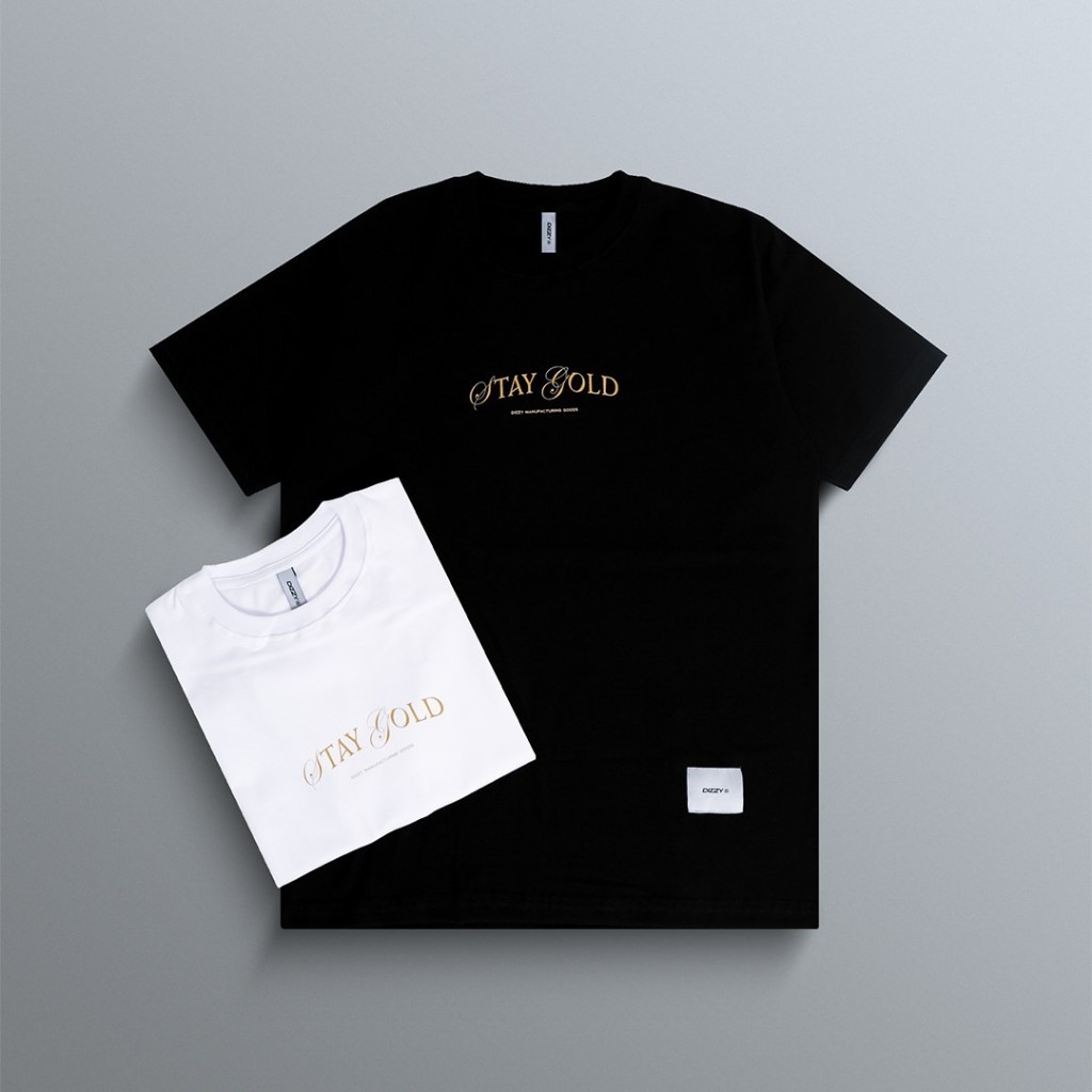 (COD) DizzyMfg - Tshirt New Stay Gold Black White