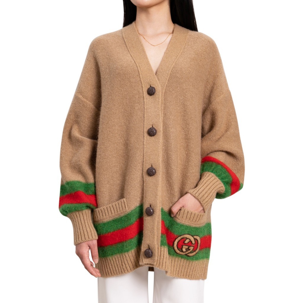 Interlocking G embroidered oversized mohair wool cardigan
