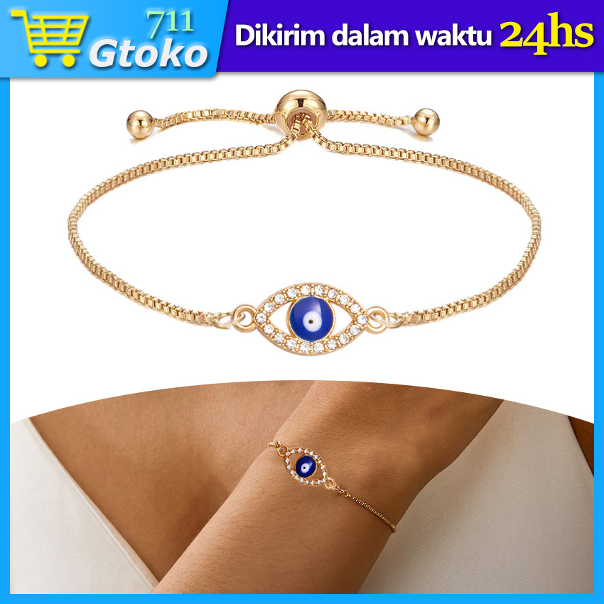 Gelang Evil Eye Bracelet Gelang Rantai Titanium Kristal Berlian Wanita Gelang Turki Boho Etnik