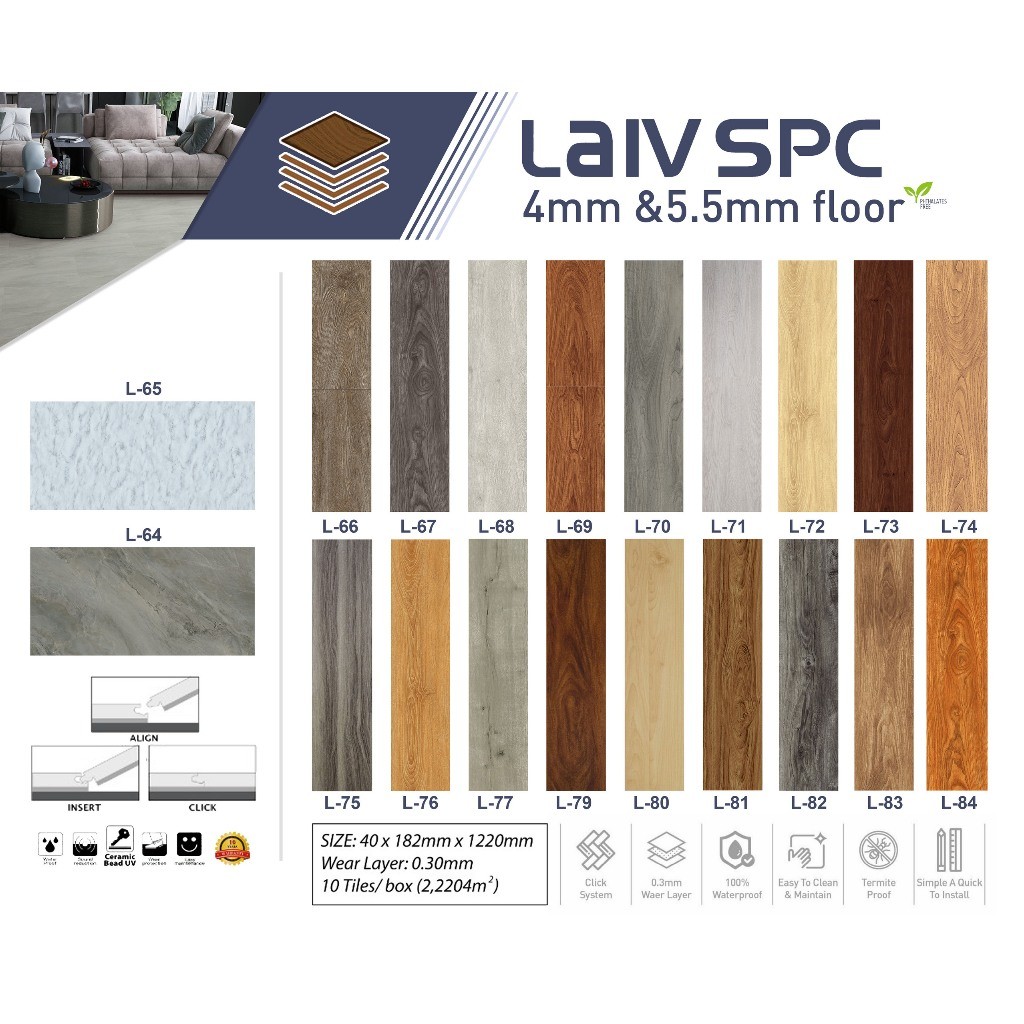 lantai kayu Spc LAIV 5,5mm+foam underlayer ixpe / SPC Laiv