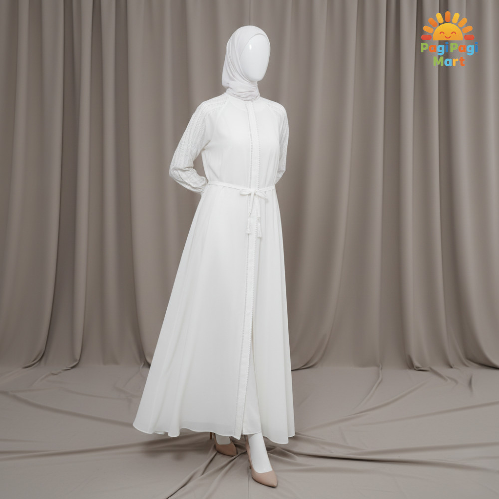 Abaya Gamis Jumbo Putih Premium Elegan Nyaman Busui Friendly Muslimah Terbaru 511