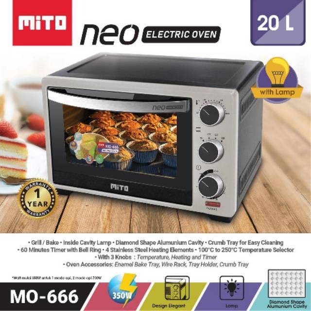ll OVEN ELEKTRIK ELECTRIC LISTRIK MITOCHIBA MO 666 20 LITER NEO PEMANGGANG AYAM ROTI MITO LOW WATT