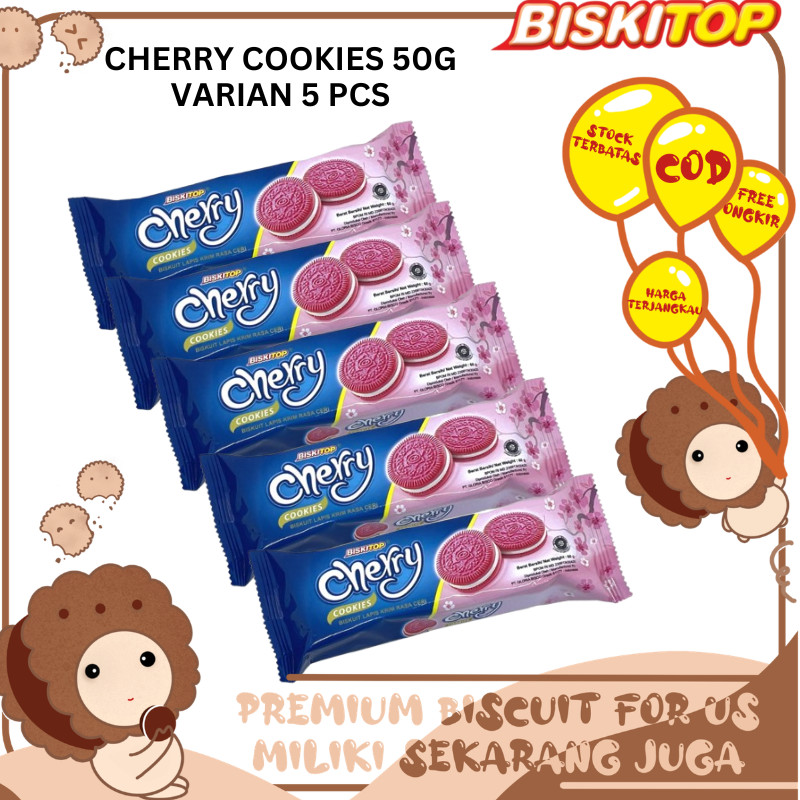 BISKITOP - CHERRY COOKIES 50g (VARIAN 5 PCS) Biskuit Anak Dewasa Enak Rasa Buah Cherry Biscuit Biski