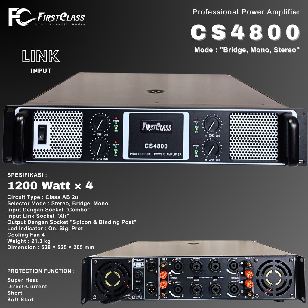 power amplifier firstclass cs 4800 original 2 channel firstclass cs4800