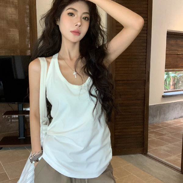 [sisjulyshop] Tank Top Model Halter Neck U-Neck Seksi Ala Amerika Longgar Melangsingkan Tanpa Punggu