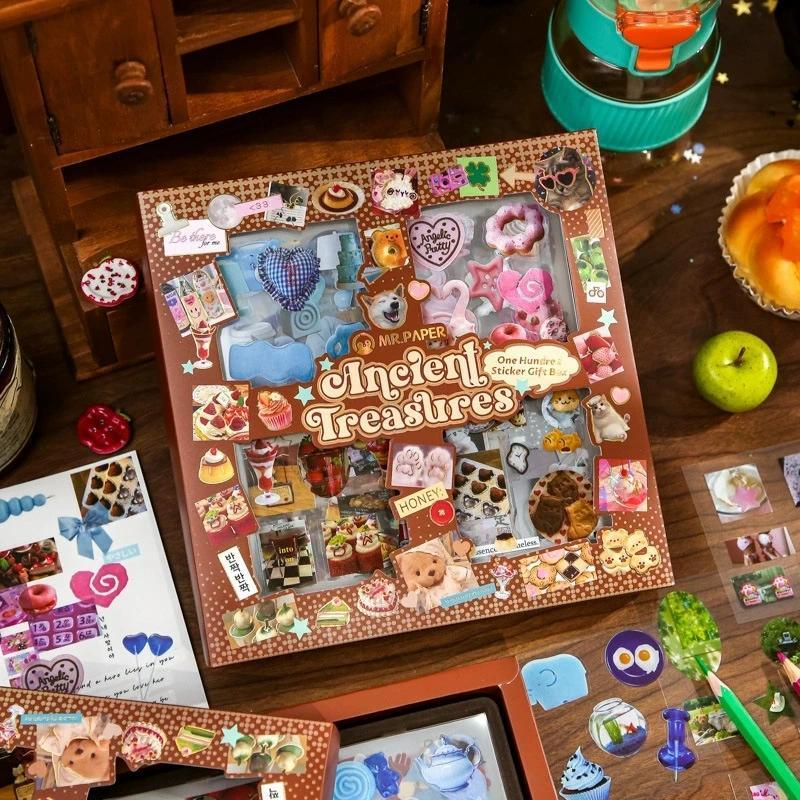 MINKYS 100pcs/box Retro Decorative Sticker Book Kawaii Scrapbooking Stickers Journal Stickers Set St