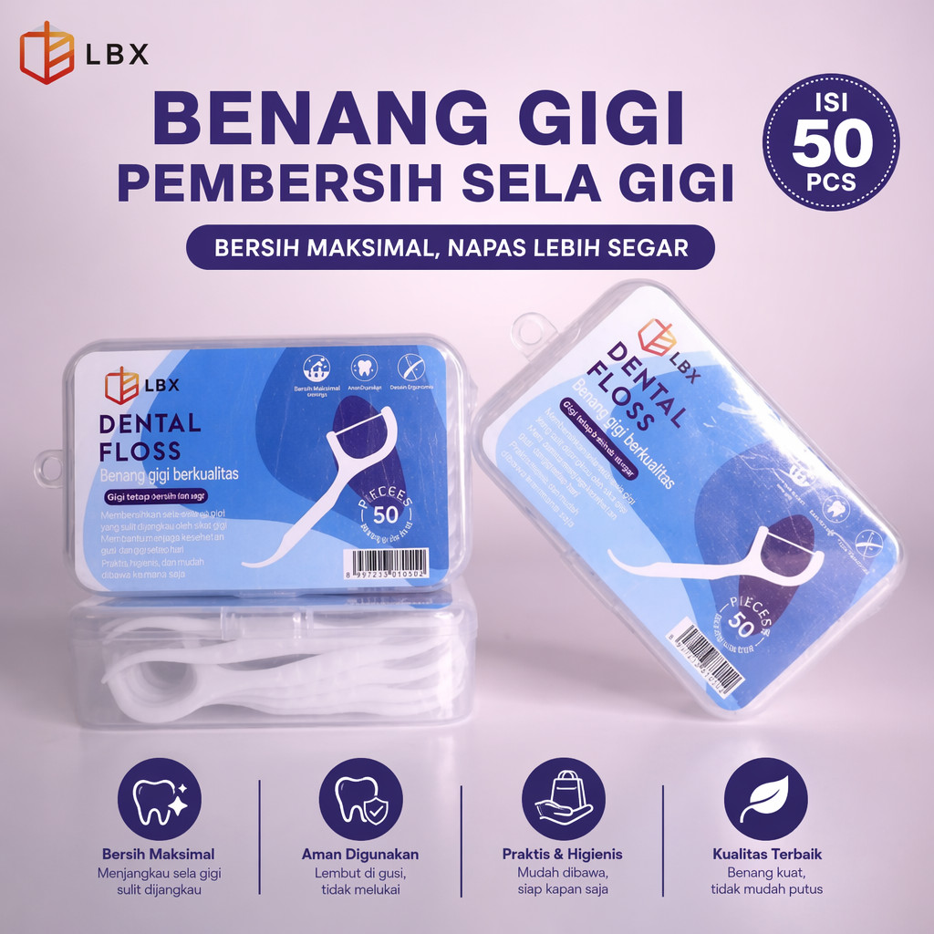 Dental floss benang Busur tusuk gigi Macromolecul carea pembersih sela gigi isi 50 pcs LBX Lerch Flosser Toothpick