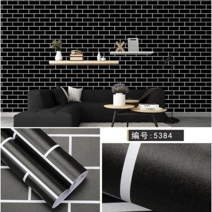 wallpaper sticker dinding motif bata hitam 45cm x 10m / bata 3d - Hitam